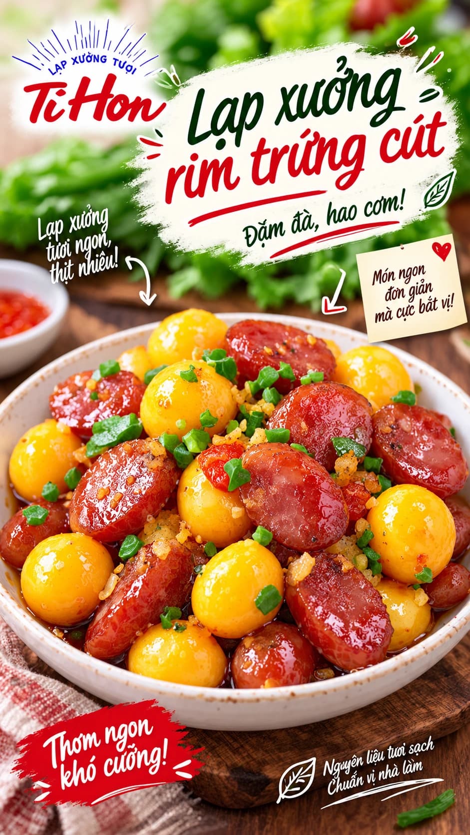 Lạp xưởng tươi Tí Hon rim trứng cút mặn ngọt